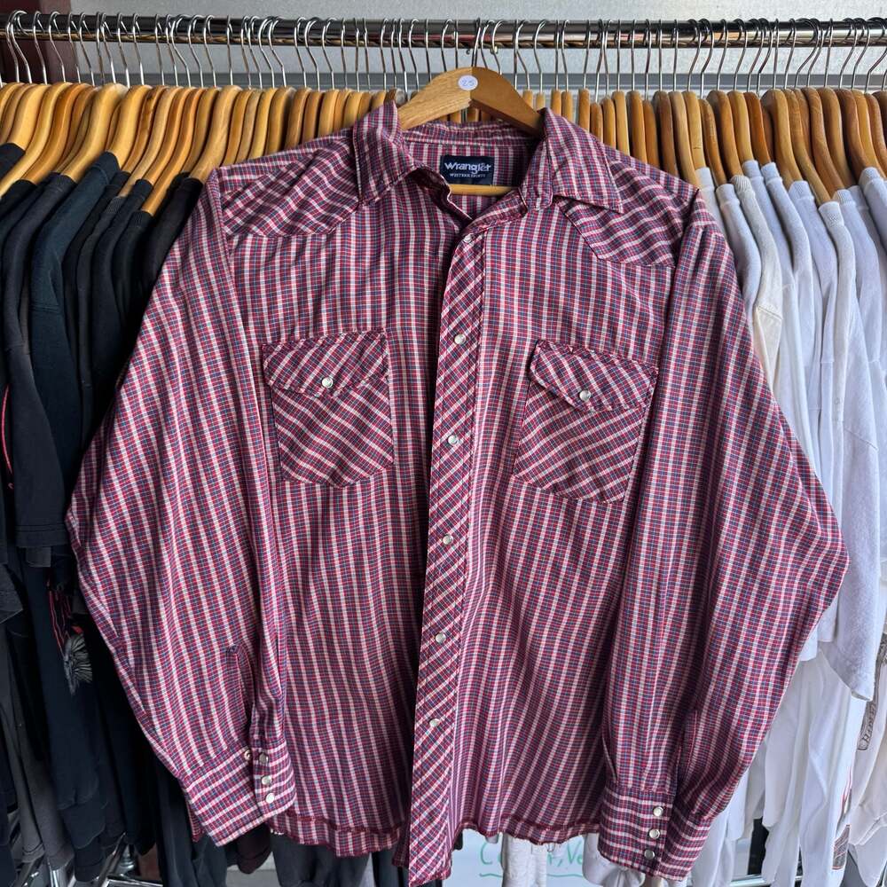 Vintage Wrangler Western Shirt Plaid Pearl Snap Long Sleeve